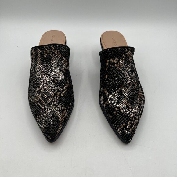Chocolat Blu Women's Leather CLINT Black & Gold Snakeskin Print Mules Size 36 - Picture 2 of 7